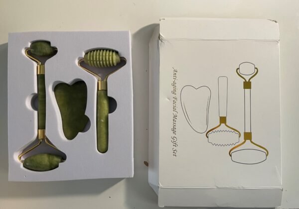 Massage Roller en Jade – Coffret 3 pièces pour soin facial naturel – Image 3
