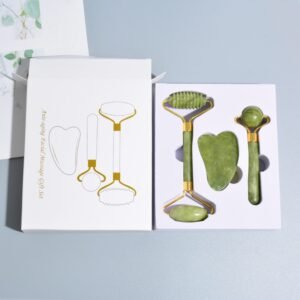 Massage Roller en Jade – Coffret 3 pièces pour soin facial naturel