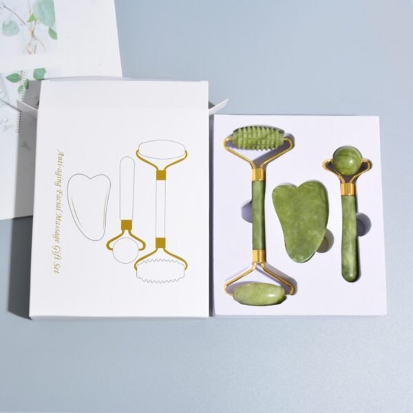 Massage Roller en Jade – Coffret 3 pièces pour soin facial naturel